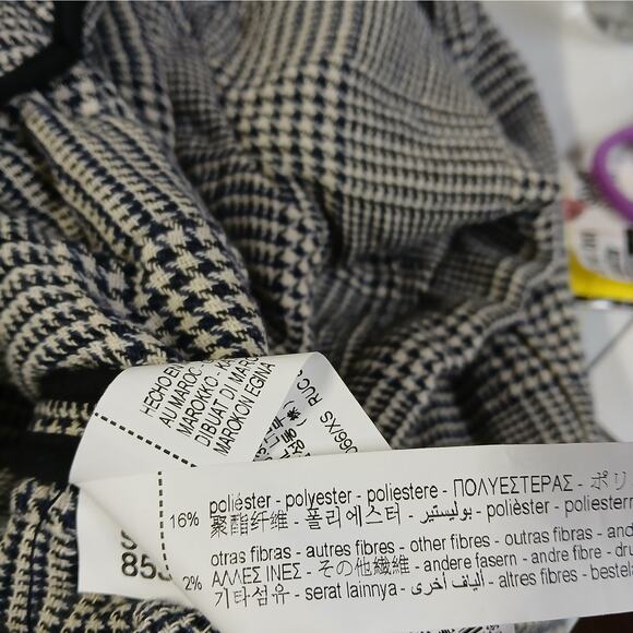 Zara Women's Cropped Jacket Size XS Black Houndstooth Plaid Oversized Coat Retro - Picture 10 of 10
